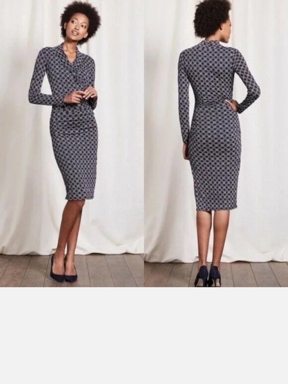 Biden Slim Fit Long-Sleeve Navy Geometric Sheath Dress